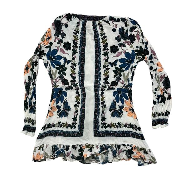FREE PEOPLE Violet Hill Gauze Mini Dress Tunic in Blue Green White Floral Sz 4 - Picture 5 of 11